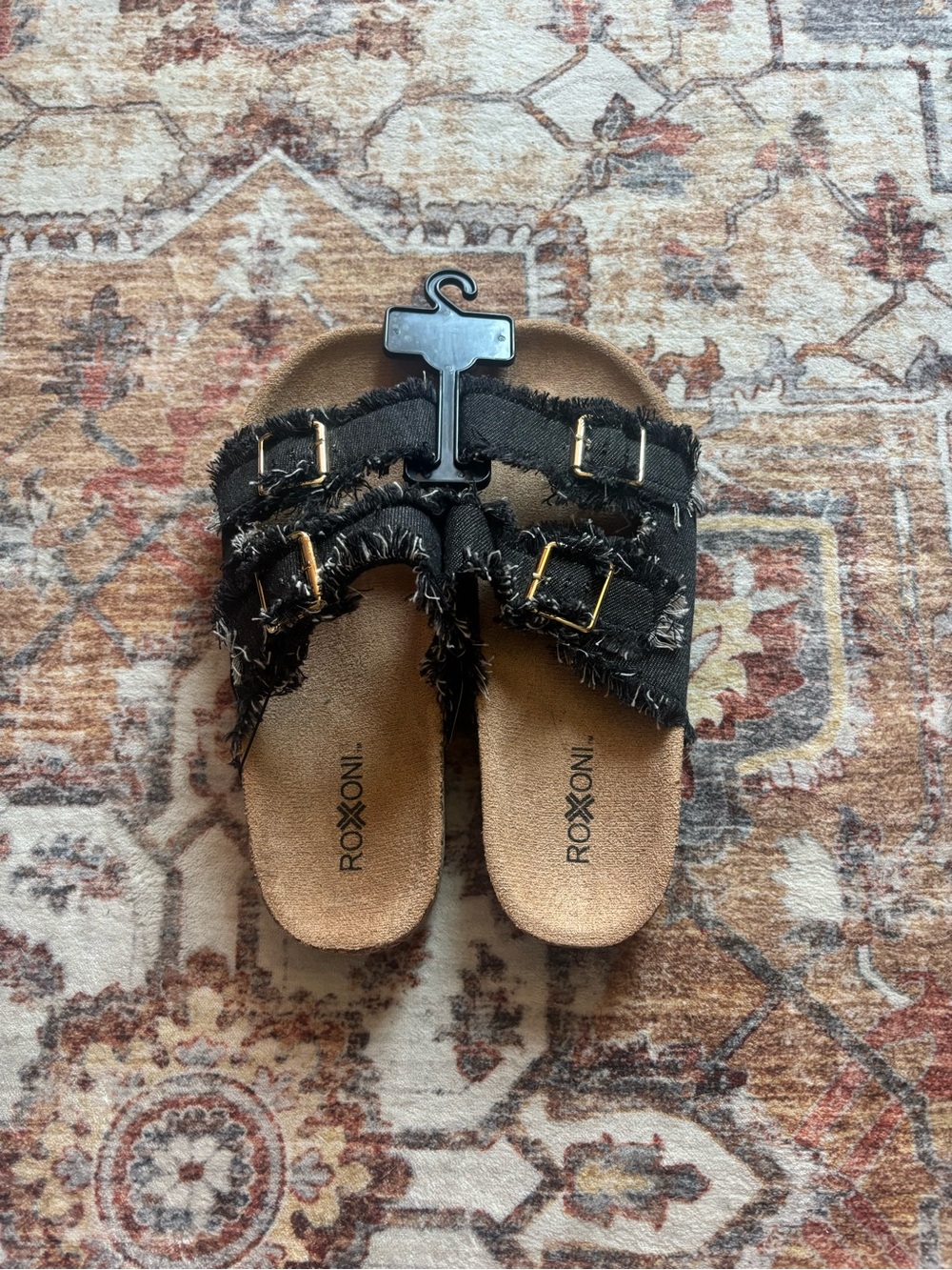 Roxoni Women’s Black Double-Buckle Slide Sandals